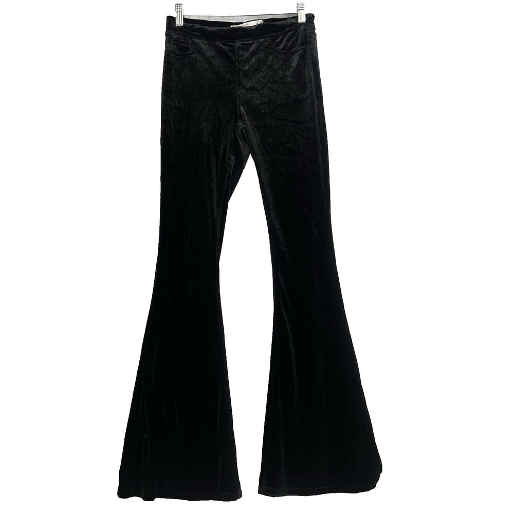 Chelsea & Violet Black Velvet Flare Bell Bottom Pants High Rise Stretch Womens